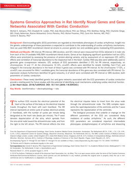 Systems Genetics Approaches in Rat Identify Novel Genes and Gene Networks Associated with Cardiac Conduction Michiel E