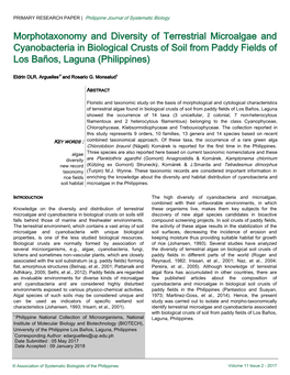 Morphotaxonomy and Diversity of Terrestrial Microalgae and Cyanobacteria in Biological Crusts of Soil from Paddy Fields of Los Baños, Laguna (Philippines)