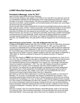 LCWRT Minie Ball Gazette June 2017 President's Message, June 18, 2017