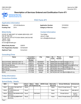 Description of Services Ordered and Certification Form 471 FCC Form