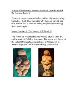 Statues of Prehistoric Venuses Found All Over the World by Gaetano Bugelli