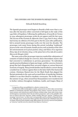 THE CONVERSO and the SPANISH PICARESQUE NOVEL Deborah Skolnik Rosenberg the Spanish Picaresque Novel Begins to Flourish a Little