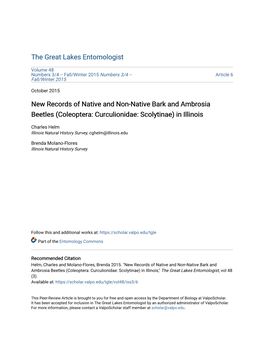 New Records of Native and Non-Native Bark and Ambrosia Beetles (Coleoptera: Curculionidae: Scolytinae) in Illinois