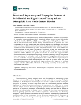 Functional Asymmetry and Fingerprint Features of Left-Handed and Right-Handed Young Yakuts (Mongoloid Race, North-Eastern Siberia)