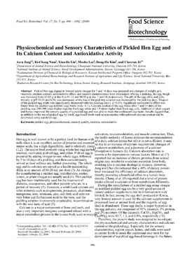Physicochemical and Sensory Characteristics of Pickled Hen Egg and Its Calcium Content and Antioxidative Activity