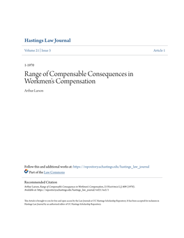 Range of Compensable Consequences in Workmen's Compensation Arthur Larson