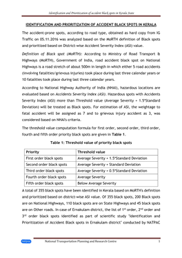 Identification and Prioritization of Accident Black-Spots in Kerala State