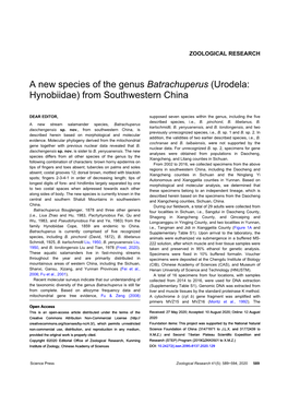 A New Species of the Genus Batrachuperus (Urodela: Hynobiidae) from Southwestern China