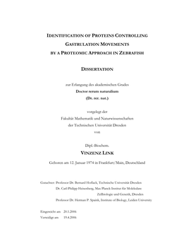Identification of Proteins Controlling Gastrulation Movements by a Proteomic Approach in Zebrafish