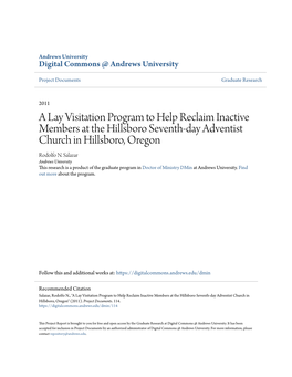 A Lay Visitation Program to Help Reclaim Inactive Members at the Hillsboro Seventh-Day Adventist Church in Hillsboro, Oregon Rodolfo N