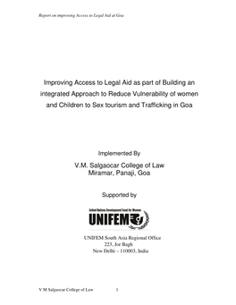 Improving Access to Legal Aid As Part of Building an Integrated Approach to Reduce Vulnerability of Women and Children to Sex Tourism and Trafficking in Goa