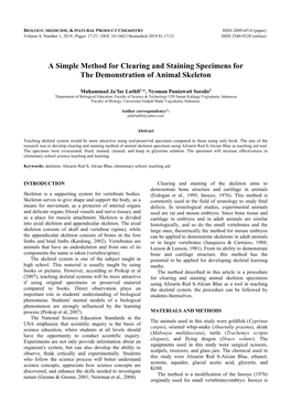 A Simple Method for Clearing and Staining Specimens for the Demonstration of Animal Skeleton