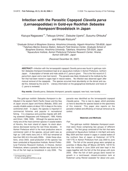 Infection with the Parasitic Copepod Clavella Parva (Lernaeopodidae) in Gold-Eye Rockfish Sebastes Thompsoni Broodstock in Japan