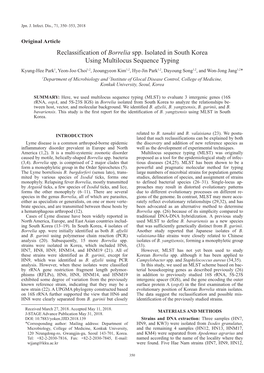 Reclassification of Borrelia Spp. Isolated in South Korea Using