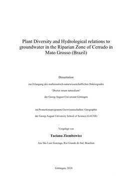 Plant Diversity and Hydrological Relations to Groundwater in the Riparian Zone of Cerrado in Mato Grosso (Brazil)