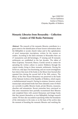 Monastic Libraries from Bessarabia – Collection Centers of Old Books Patrimony