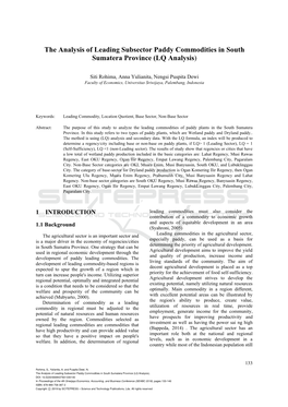 The Analysis of Leading Subsector Paddy Commodities in South Sumatera Province (LQ Analysis)