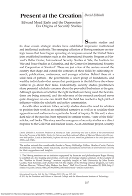 Present at the Creation David Ekbladh Edward Mead Earle and the Depression- Era Origins of Security Studies