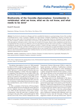 Biodiversity of the Coccidia (Apicomplexa: Conoidasida) in Vertebrates: What We Know, What We Do Not Know, and What Needs to Be Done*