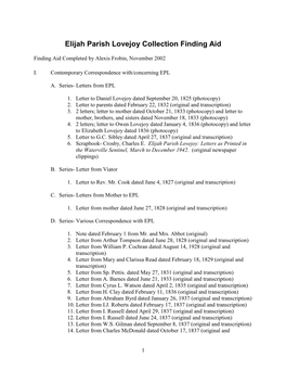 Elijah Parish Lovejoy Collection Finding Aid