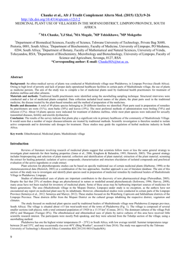 Medicinal Plant Use of Villagers in the Mopani District, Limpopo Province, South Africa