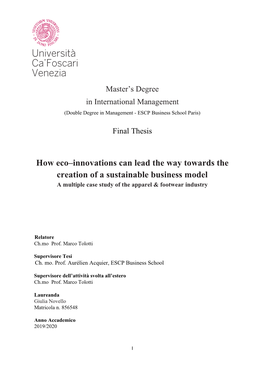 How Eco–Innovations Can Lead the Way Towards the Creation of a Sustainable Business Model a Multiple Case Study of the Apparel & Footwear Industry