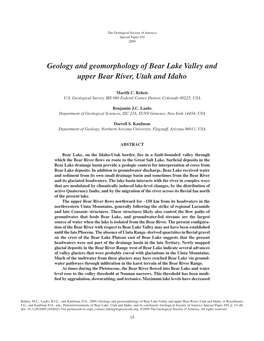 Geology and Geomorphology of Bear Lake Valley and Upper Bear River, Utah and Idaho