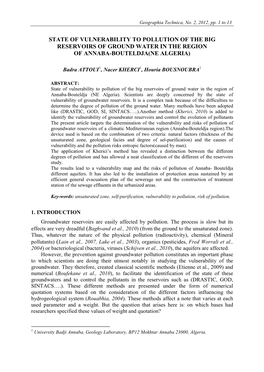 State of Vulnerability to Pollution of the Big Reservoirs of Ground Water in the Region of Annaba-Bouteldja(Ne Algeria)