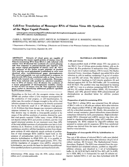 Of the Major Capsid. Protein (Wheat-Germ Extracts/Oligo(Dt)-Cellulose/Gel Electrophoresis/Peptide Analysis/ RNA DNA Selective Hybridization)