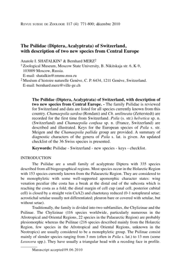 The Psilidae (Diptera, Acalyptrata) of Switzerland, with Description of Two New Species from Central Europe