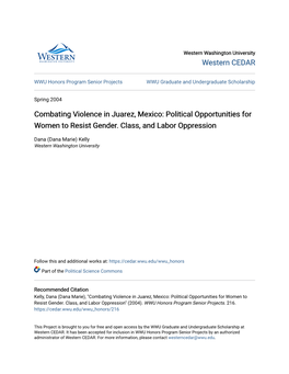 Combating Violence in Juarez, Mexico: Political Opportunities for Women to Resist Gender