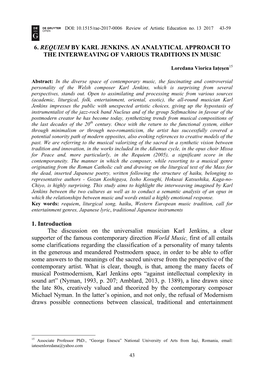 6. Requiem by Karl Jenkins. an Analytical Approach to the Interweaving of Various Traditions in Music