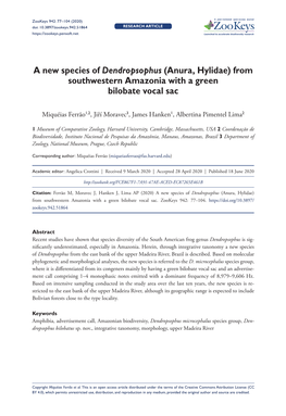 A New Species of Dendropsophus (Anura, Hylidae) from Southwestern Amazonia with a Green Bilobate Vocal Sac