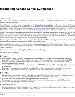Incubating Apache Lenya 1.2 Released