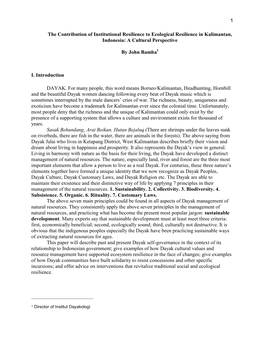 The Contribution of Institutional Resilience to Ecological Resilience in Kalimantan, Indonesia: a Cultural Perspective