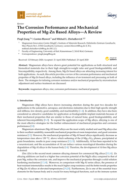 The Corrosion Performance and Mechanical Properties of Mg-Zn Based Alloys—A Review