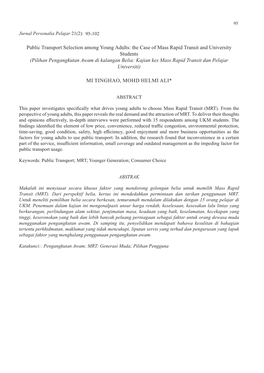 Public Transport Selection Among Young Adults: the Case of Mass Rapid Transit and University Students