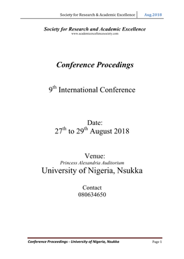 Conference Proceedings - University of Nigeria, Nsukka Page 1