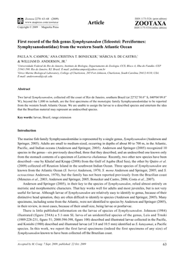 Zootaxa, First Record of the Fish Genus Symphysanodon (Teleostei: Perciformes