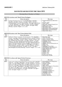 Bus Routes and Bus Stops Time Table 2015