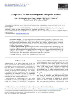 An Update of the Verbenaceae Genera and Species Numbers