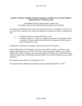 Final 2013 VGP VESSEL GENERAL PERMIT for DISCHARGES