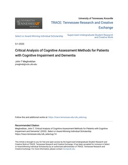 Critical Analysis of Cognitive Assessment Methods for Patients with Cognitive Impairment and Dementia