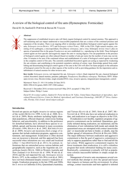 A Review of the Biological Control of Fire Ants (Hymenoptera: Formicidae)