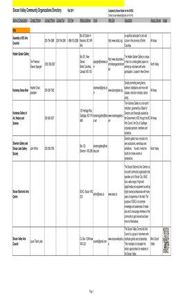 Slocan Valley Community Organizations Directory Fall 2011 Compiled by Sharon Butler for the SVEDC Contact Slocanvalleyedc@Gmail.Com for Info