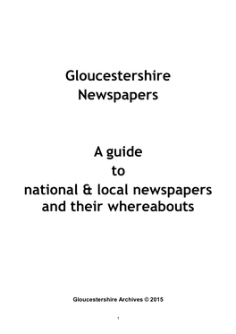 Gloucestershire Newspapers a Guide to National & Local Newspapers And