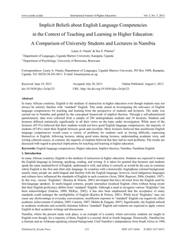 Implicit Beliefs About English Language Competencies in the Context of Teaching and Learning in Higher Education: a Comparison O