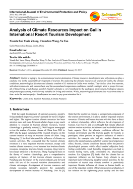 Analysis of Climate Resources Impact on Guilin International Resort Tourism Development