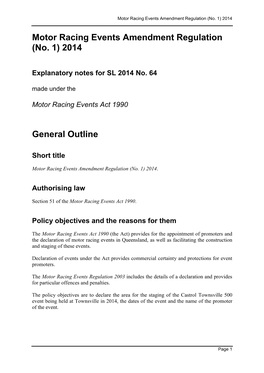 Motor Racing Events Amendment Regulation (No
