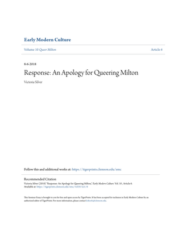 An Apology for Queering Milton Victoria Silver